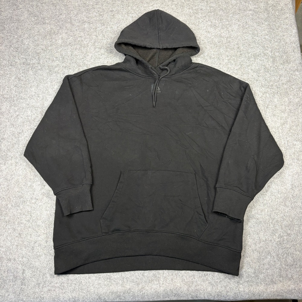 Reebok Mens XXL Black Fleece Pullover Hoodie Oversized Delta Logo Sweatshirt